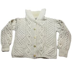VTG 80’s Homes Of Donegal Sweater Wool Chunky Cable Ireland Fisherman Cardigan